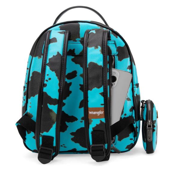 Wrangler Cow Print Backpack With Coin Pouch - Turquoise *NEW in Package* - Picture 3 of 6